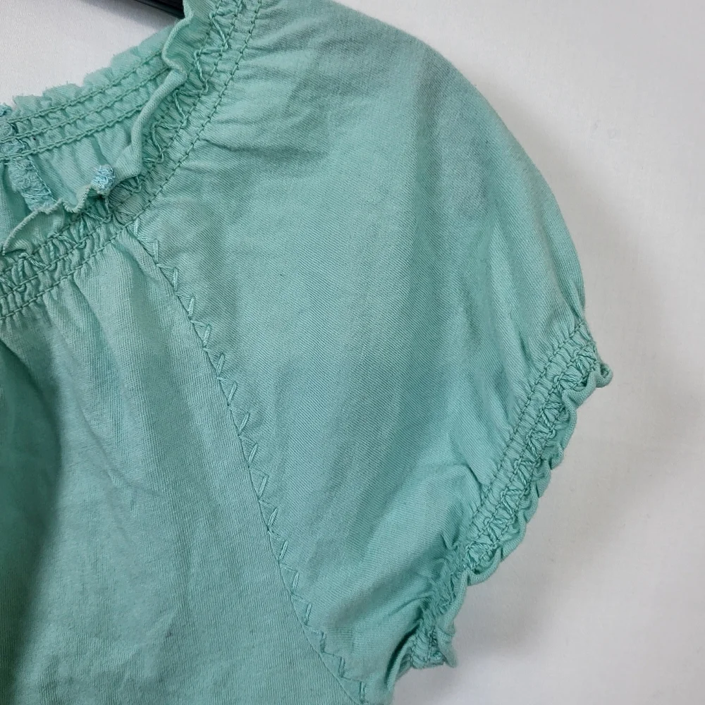Ralph Lauren Girls Mint Green Ruffled Neck Puff Sleeve Peasant Blouse 4T Vintage